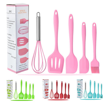 Cross-Border Kitchen Silicone Spatula Brush Egg Beater Silicone Kitchen Utensils 5-Piece Set Cooking Set Baking Tools