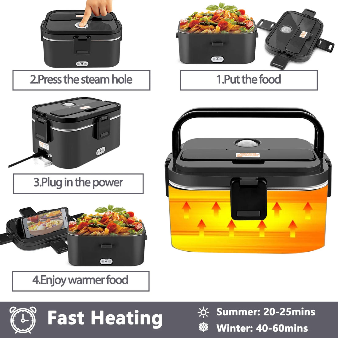 Lunch Box Elettrico Portatile 1.8L – Scalda Pasto 80W con Contenitore in Acciaio Inox 304, Uso Auto 12V/24V, Borsa Termica Inclusa