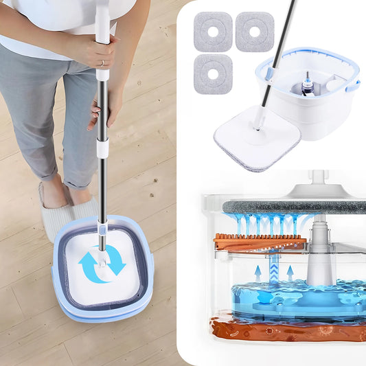 360 °   Mocio quadrato rotante, set di mocio a rotazione e secchielli, separa l'acqua sporca dall'acqua pulita per pulire gli utensili per scope da pavimento