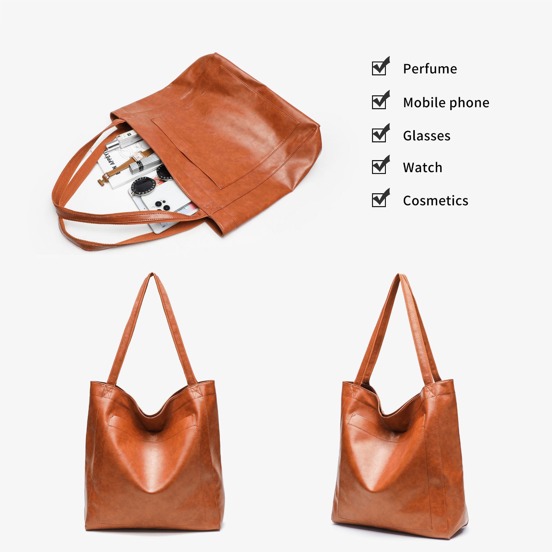 Retro Oil Wax Leather Simple All-Match Fashion Handbag
